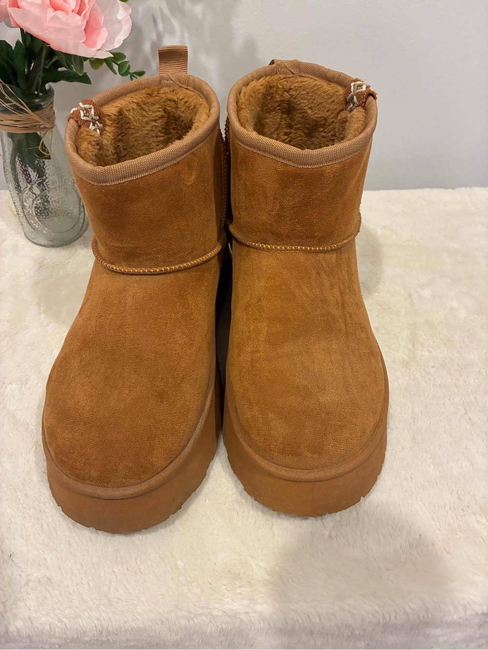 Wild Diva Chestnut Tan Faux-Suede Ankle Booties Size 8